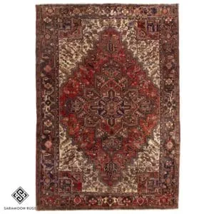 Hand-knotted Vintage Heriz Area Rug, 10'10"x7'3, Code:1112