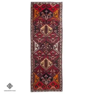 Hand-knotted Vintage Tribal Runner Rug ,9'5"x3'3", Code:1078